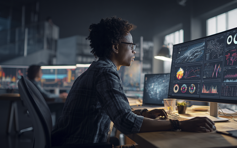 Professional analysing AI-powered data
